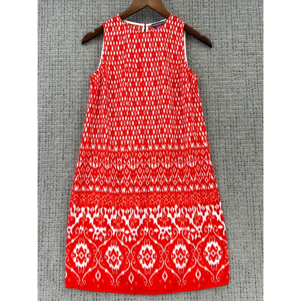 Vince Camuto Dress Womens Pxs Orange White Sleeveless Side Slits Ikat Pattern